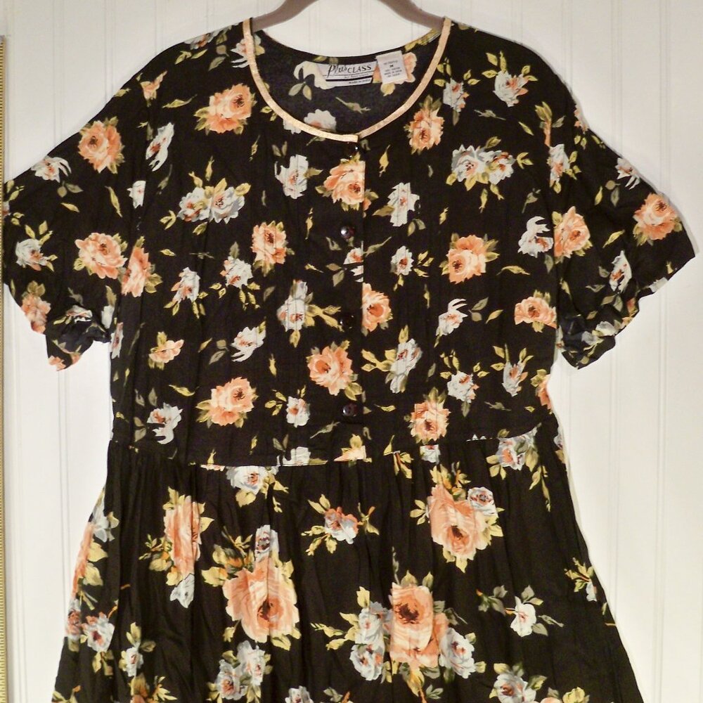 Plus Class, Pink Roses Dress, M